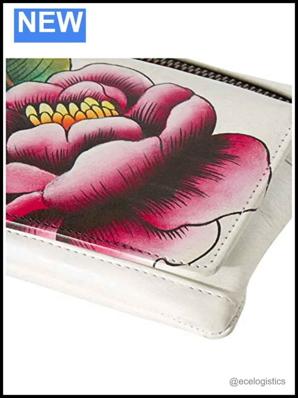 Hand-Painted Genuine Leather Wristlet Organizer Wallet with 11 Card Slots